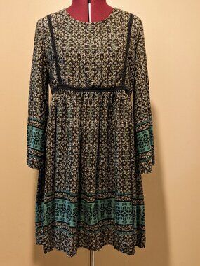 Miami Boho Mini Dress – Black/White/Green – Size Medium